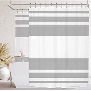-Riyidecor Grey and White Wrap Around Tub Shower Curtain 180Wx70H